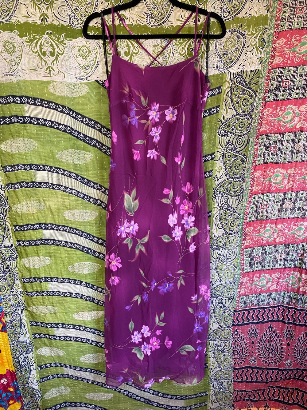 Vintage Y2K Studio Y Imperial Purple Floral Clueless Whimsigoth Maxi Dress 7/8